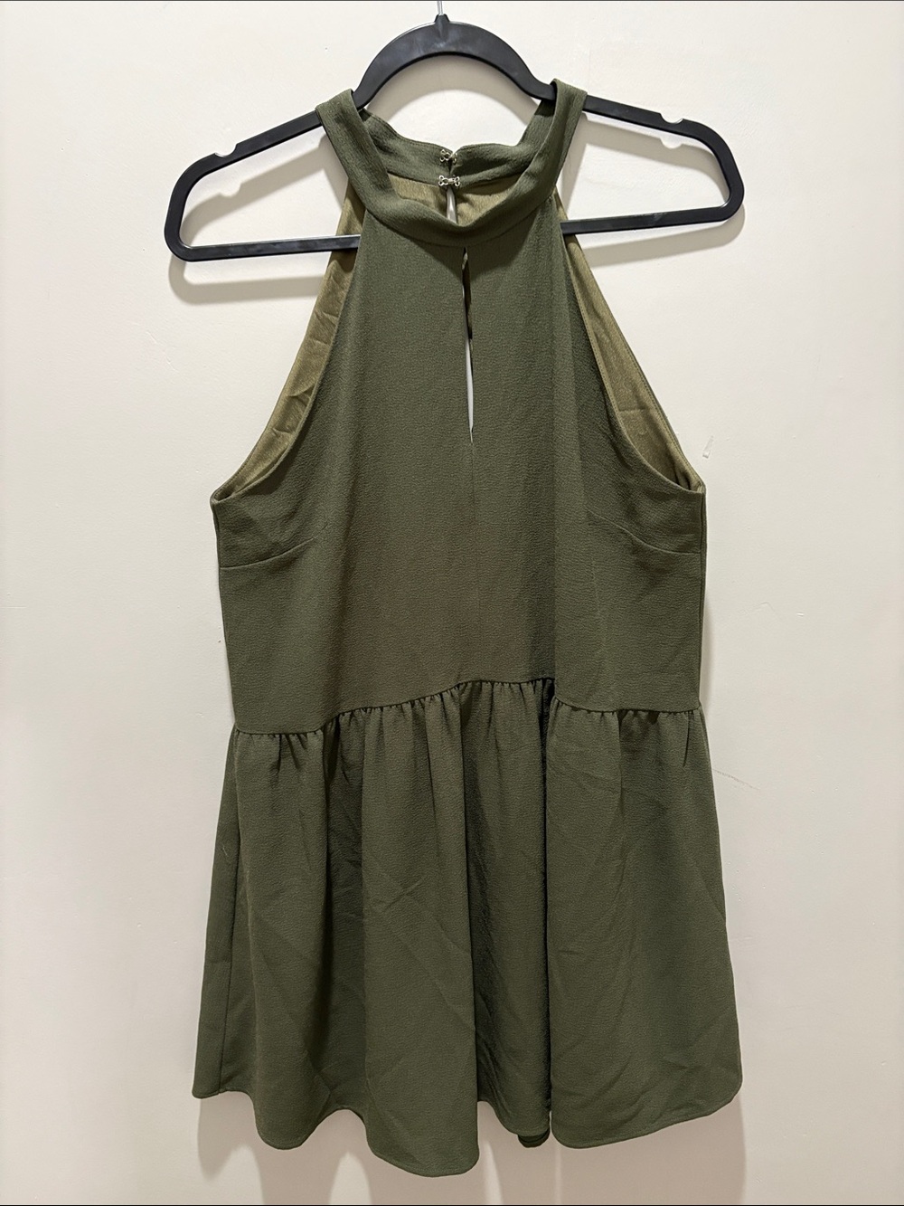 Sleeveless Halter Peplum Dress - Olive Green